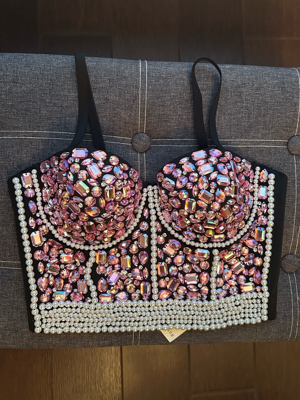 Pink Crystal & Pearl Embellished Bustier Corset Top